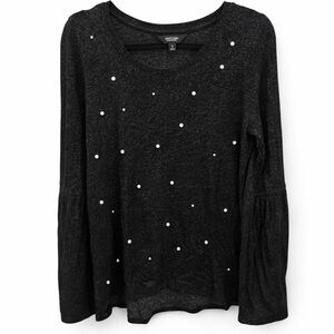 Simply Vera Small SOFT gray/Black heathered Top Pearl Details flare sleeves